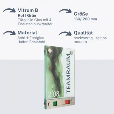 Tuerschild VITRUM Frei Belegt Rot Grün aus Glas 130 200 mm